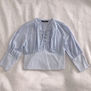 NWT Zara blue striped crop top aside M